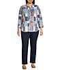 Allison Daley Plus Size Patchwork Print 3/4 Sleeve Point Collar Button Front Shirt - Image 3