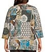 Allison Daley Plus Size Patchwork Print 3/4 Sleeve V-Neck Embellished Top - Image 2