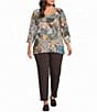 Allison Daley Plus Size Patchwork Print 3/4 Sleeve V-Neck Embellished Top - Image 3