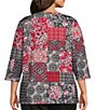 Allison Daley Plus Size Patchwork Print 3/4 Sleeve V-Neck Embellished Top - Image 2