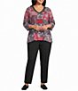 Allison Daley Plus Size Patchwork Print 3/4 Sleeve V-Neck Embellished Top - Image 3