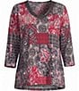 Allison Daley Plus Size Patchwork Print 3/4 Sleeve V-Neck Embellished Top - Image 5