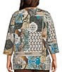 Allison Daley Plus Size Patchwork Print 3/4 Sleeve V-Neck Embellished Top - Image 2
