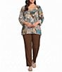 Allison Daley Plus Size Patchwork Print 3/4 Sleeve V-Neck Embellished Top - Image 3