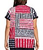 Allison Daley Plus Size Patchwork Stripe Short Sleeve Crew Neck Knit Top - Image 2