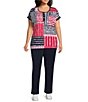 Allison Daley Plus Size Patchwork Stripe Short Sleeve Crew Neck Knit Top - Image 3