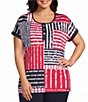 Allison Daley Plus Size Patchwork Stripe Short Sleeve Crew Neck Knit Top - Image 1