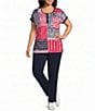 Allison Daley Plus Size Patchwork Stripe Short Sleeve Crew Neck Knit Top - Image 3