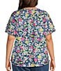 Allison Daley Plus Size Picnic Bouquet Print Flutter Sleeve Tassel Tie Neck Knit Top, Color:Indigo Picnic Bouquet - Image 2