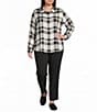 Allison Daley Plus Size Plaid Long Sleeve Button Front Point Collar Top - Image 3