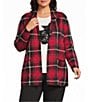Allison Daley Plus Size Plaid Long Sleeve Open-Front Rib Trim Cardigan - Image 1