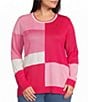 Allison Daley Plus Size Raspberry and Cream Long Sleeve Crew Neck Sweater - Image 1