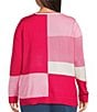 Allison Daley Plus Size Raspberry and Cream Long Sleeve Crew Neck Sweater - Image 2