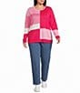 Allison Daley Plus Size Raspberry and Cream Long Sleeve Crew Neck Sweater - Image 3