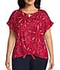 Allison Daley Plus Size Red Firework Print Short Sleeve Keyhole Neckline Knit Top, Color:Red Firework - Image 1