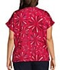 Allison Daley Plus Size Red Firework Print Short Sleeve Keyhole Neckline Knit Top, Color:Red Firework - Image 2
