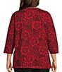 Allison Daley Plus Size Tango Red Floral Print 3/4 Sleeve Split-V Neck Knit Top, Color:Tango Red/Floral Tracings - Image 2