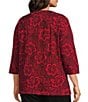 Allison Daley Plus Size Tango Red Floral Print 3/4 Sleeve Split-V Neck Knit Top, Color:Tango Red/Floral Tracings - Image 4