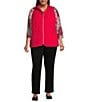 Allison Daley Plus Size Tango Red Trapunto Quilted Sleeveless Two-Way Zip-Up Vest, Color:Tango Red - Image 3