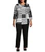 Allison Daley Plus Size Textured Print 3/4 Sleeve Envelope Neck Top, Color:Black Autumn Textured - Image 3