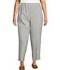 Color:Pearl Grey - Image 1 - Plus Size Textured Straight Leg Pull-On Pants