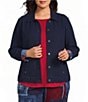 Allison Daley Plus Size True Navy Bandana Long Sleeve Button Front Soft Jacket - Image 1