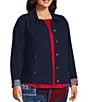 Allison Daley Plus Size True Navy Bandana Long Sleeve Button Front Soft Jacket - Image 3