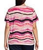 Color:Water Wave - Image 2 - Plus Size Wave Stripe Print Embellished Short Sleeve Crew Neck Art Tee Shirt