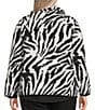 Allison Daley Plus Size Zebra Print Long Sleeve Point Collar Sherpa Jacket - Image 2