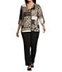 Allison Daley Plus Wildlife Embellished Patchwork Print 3/4 Sleeve V-Neck Knit Top, Color:Espresso Wildflower Patchwork - Image 3