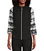 Color:Black - Image 1 - Quilted Woven Mandarin Collar Zip Front Vest