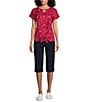 Allison Daley Red Firework Star Print Short Sleeve Keyhole Neckline Knit Top, Color:Red Firework - Image 3