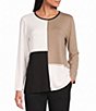 Allison Daley Scuba Knit 3/4 Sleeve Crew Neck Embellished Top - Image 1