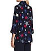 Color:Navy Stars - Image 4 - Star Print 3/4 Roll Tab Sleeve Point Collar Button Front Shirt