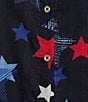 Color:Navy Stars - Image 6 - Star Print 3/4 Roll Tab Sleeve Point Collar Button Front Shirt