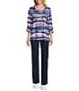 Allison Daley Straight Leg Stretch Denim Elastic Waist Pull-On Pants, Color:Dark Indigo - Image 3