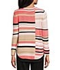 Allison Daley Stripe 3/4 Sleeve Crew Neck Curve Hem Sweater, Color:Porcelain Rose Multi - Image 2