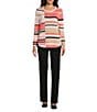 Allison Daley Stripe 3/4 Sleeve Crew Neck Curve Hem Sweater, Color:Porcelain Rose Multi - Image 3
