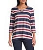 Allison Daley Stripe 3/4 Sleeve Split-V Neck Knit Top - Image 1