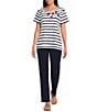 Allison Daley Stripe Short Sleeve Crew Neck Knit Top - Image 3