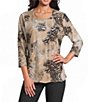 Allison Daley Tie-Dye 3/4 Sleeve Crew Neck Knit Top - Image 1