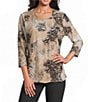 Allison Daley Burnout 3/4 Sleeve Crew Neck Knit Top - Image 1