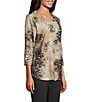 Allison Daley Burnout 3/4 Sleeve Crew Neck Knit Top - Image 3