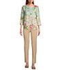 Allison Daley Town Country Border Print 3/4 Sleeve Crew Neck Knit Top, Color:Town Country Border - Image 3