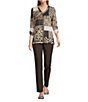 Allison Daley Wildlife Patchwork Print 3/4 Sleeve V-Neck Knit Top, Color:Espresso Wildlife Patchwork - Image 5