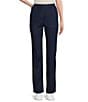 Color:Dark Indigo - Image 1 - Petite Size Straight Leg Stretch Denim Elastic Waist Pull-On Pants