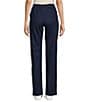 Color:Dark Indigo - Image 2 - Petite Size Straight Leg Stretch Denim Elastic Waist Pull-On Pants