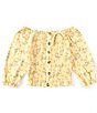 Color:Yellow - Image 1 - Big Girls 7-16 Blouson-Sleeve Floral Smocked Top