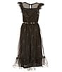 Color:Black - Image 2 - Big Girls 7-16 Flutter-Sleeve Sparkle Mesh Belted Midi Dress