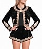 Amanda Uprichard Braswell Embroidered Round Neck Long Sleeve Coordinating Short Jacket - Image 1